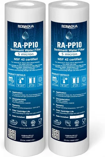 Ronaqua Cartucho de filtro de agua de sedimentos de 5 micrones de 10 x 2.5 pulgadas, certificado NSF, filtración de 4 capas para cualquier unidad de