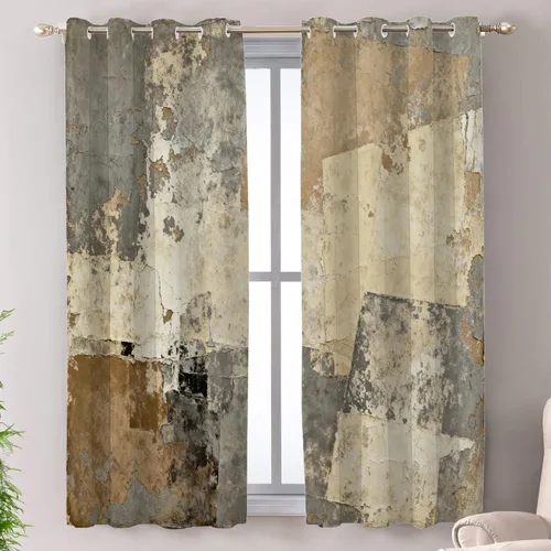 Miniatura 32 de Shrahala Beige and Orange Abstract Art Brushstrokes Blackout Curtain Tiers, Abstract Oil Paint Kitchen Valance Light Blocking Tier Drapes with Rod