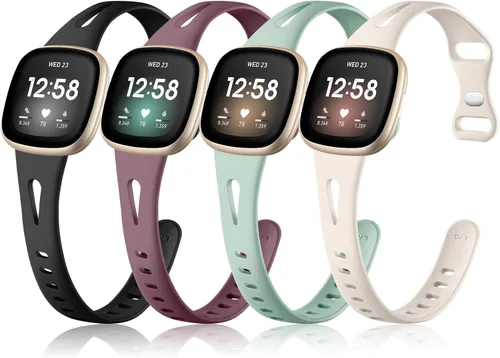 Miniatura 9 de Ouwegaga Compatible con correas Fitbit Sense 2 y Versa 4 para mujer, correa deportiva delgada de silicona suave con orificios de aire transpirables