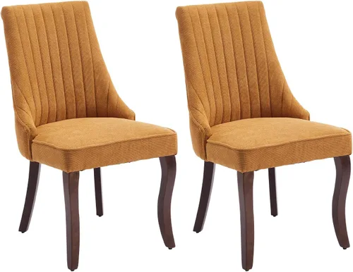 Miniatura 16 de Juego de 8 sillas de comedor, sillas de cocina con canales de lino con patas curvadas de madera maciza, silla de comedor tapizada de tela cómoda
