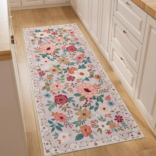 Miniatura 72 de DUKINO Alfombra de área de 6 x 9 pies, alfombra floral para sala de estar, ligera, antideslizante, lavable, alfombra de interior de pelo bajo