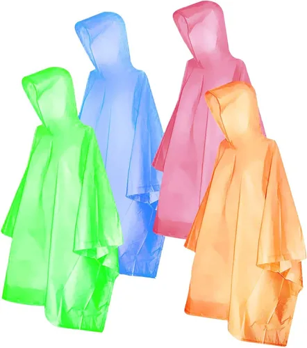 Miniatura 8 de Ponchos de lluvia desechables para niños y niñas, impermeable multicolor, paquete de 4