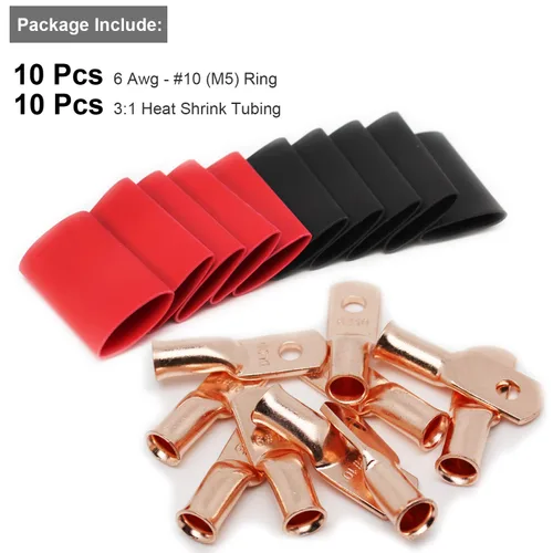 Miniatura 101 de TKDMR - Kit de 264 piezas de extremos de cable de batería, 132 piezas de terminales de anillo de lengüetas de cable de cobre resistentes AWG 8 6 4 2
