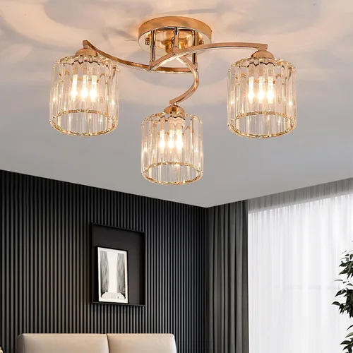 Miniatura 8 de Candelabro de cristal negro, lámpara de techo de 3 luces, accesorio de iluminación moderno para sala de estar, comedor, dormitorio