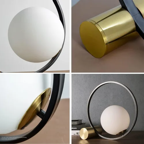 Miniatura 7 de Globe - Lámpara de mesa de noche, moderna lámpara de mesa de noche de cristal de mediados de siglo, lámpara de escritorio dorada para dormitorio, 1