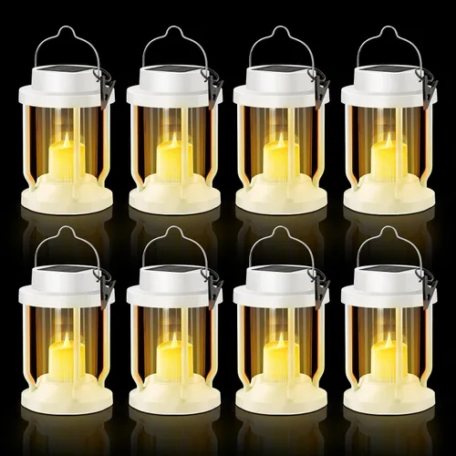Miniatura 16 de Farol solar para uso en interiores y exteriores, luces solares colgantes con vela parpadeante realista sin llama, resistente a la intemperie