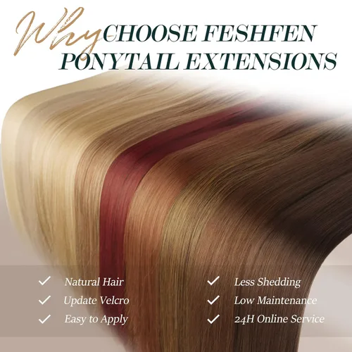 Miniatura 5 de FESHFEN Extensiones de cola de caballo largas y rectas, extensiones de cola de caballo sintéticas para mujer, color negro natural, 24 pulgadas