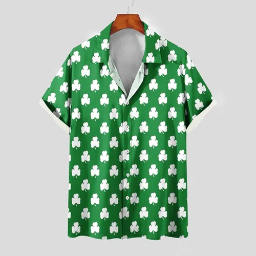 Miniatura 2 de St.Patrick's Day Tee Shirts for Men Shamrock Printed Lapel Blouse T-Shirts Short Sleeve Graphic Tshirt Tops Funny