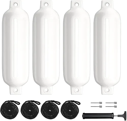 Miniatura 9 de Defensas de Barco Paquete de 4 4.5"/5.5"/6.5"/8.5" Defensas Marinas Inflables con Nervaduras con Líneas de Defensa 6.5ft Agujas y Bomba para Ojos