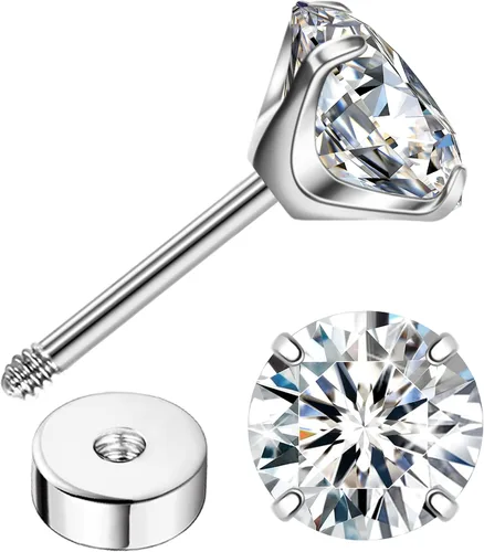 Miniatura 16 de Enticera G23 Aretes de Titanio 5A+Circonita Cúbica Aretes de Botón con Parte Trasera Plana Aretes Hipoalergénicos de Oro 14K Aretes 2-5MM