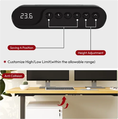 Miniatura 6 de SANODESK Marco de escritorio de pie de altura eléctrica de 3 etapas con motor doble, capacidad de carga de 220 libras, para oficina en casa