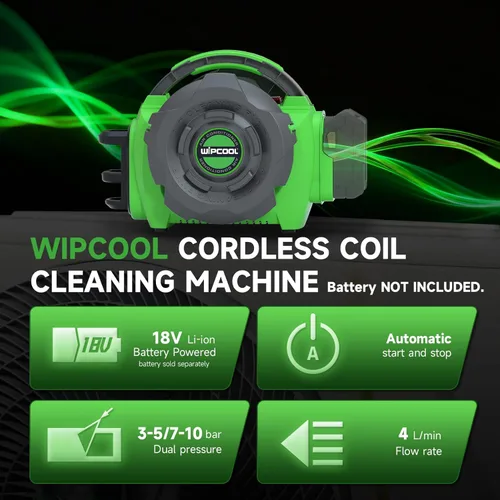 Miniatura 2 de WIPCOOL Máquina de limpieza de bobina inalámbrica HVAC, limpiador de chorro eléctrico de iones de litio de 18 V 80 W, caudal 4L/min 44-73/102-145