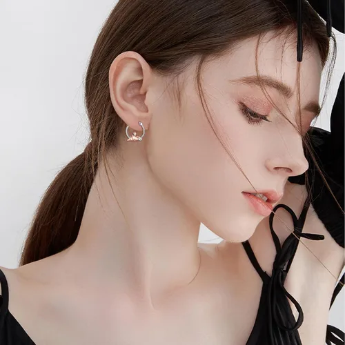 Miniatura 2 de Aretes de plata de ley 925 con diseño de animales, bonitos aretes de aro de animales, regalos de joyería para mujeres y niñas