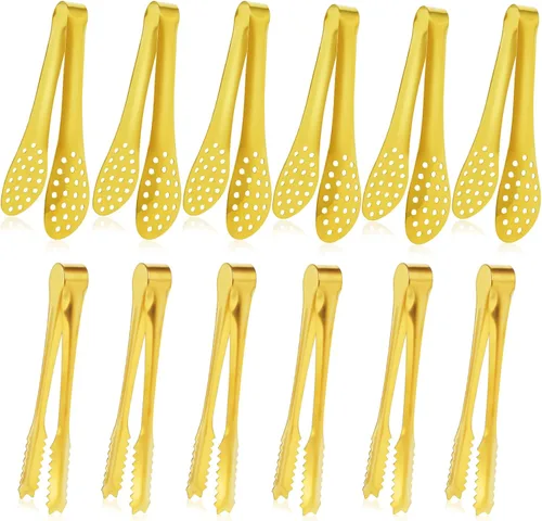 Miniatura 8 de JCREN 12 pinzas para servir, pequeños utensilios de servir para fiestas, catering, pinzas doradas, pinzas de acero inoxidable 304 de grado