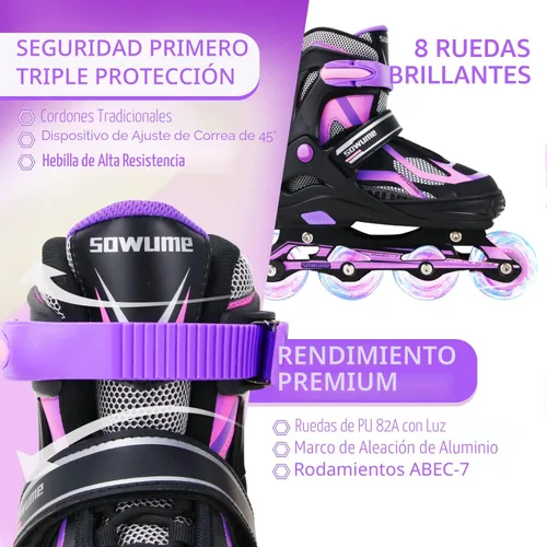 Miniatura 3 de Patines en línea ajustables para niñas y niños, patines con todas las ruedas iluminadas, patines para mujer para niños y adultos, hombres, mujeres