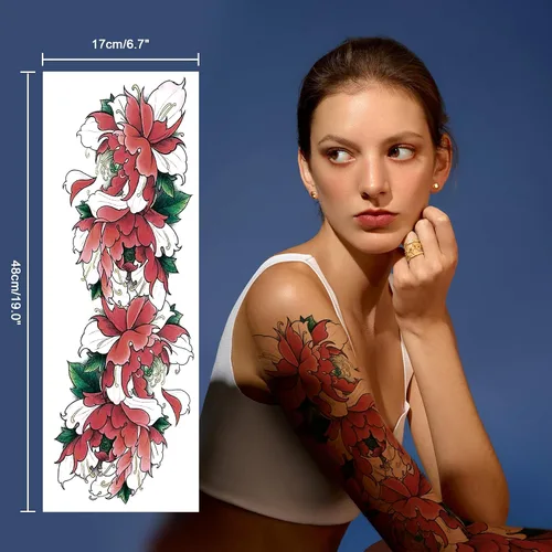 Miniatura 5 de Tatuaje temporal de brazo completo de Halloween para hombres y mujeres, 12 hojas de tatuajes temporales de manga de esqueleto de calavera, tatuajes