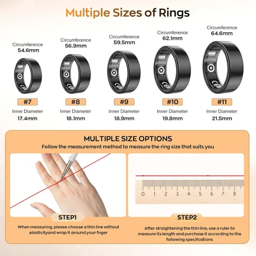 Miniatura 2 de Anillo inteligente con monitoreo del sueño, contador de pasos, frecuencia cardíaca, oxígeno en sangre para iOS y Android, sin cuota de suscripción