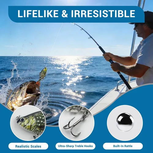 Miniatura 3 de Señuelos de pesca, kits de pesca de peces multiarticulados, hundimiento lento, cebos de agua dulce y salada, cebos de agua dulce y salada para 3