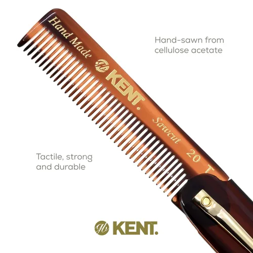 Miniatura 5 de Kent 20T - Peine de bolsillo plegable hecho a mano para hombres, peine alisador de pelo de dientes finos para el cuidado diario del cabello, barba
