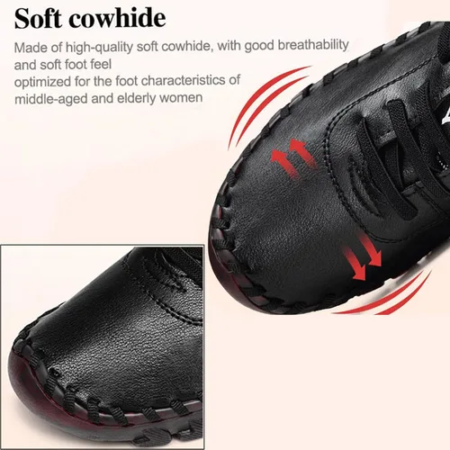 Miniatura 3 de Tenacitee Women's Leather Soft Bottom Flat Shoes Handmade Beef Tendon Leisure Set of Feet Breathable Round Head Non-Slip Mom Loafers
