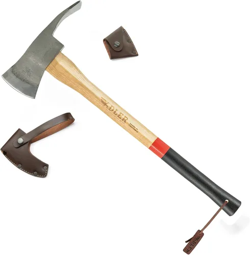 Miniatura 18 de Adler Rheinland - Hacha de camping con funda de cuero, forjado alemán, mango de nogal de 14 pulgadas, hacha compacta para senderismo, bushcraft