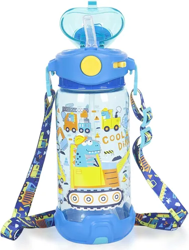 Miniatura 15 de Botella de agua para niños con pajita/cordón para niños de la escuela, niños y niñas, 22 oz / 650 ml, sin BPA, botella de agua para beber