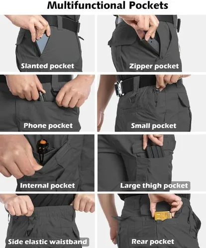Miniatura 4 de NAVEKULL Pantalones tácticos para hombre, ligeros, antidesgarros, militares, para senderismo, trabajo, con 9 bolsillos