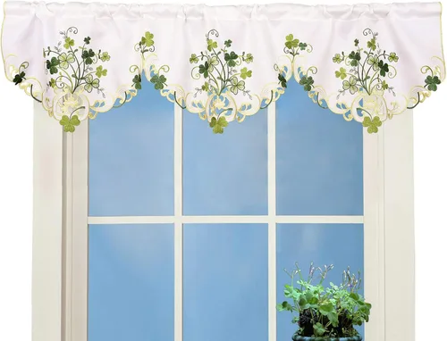 Miniatura 14 de Cenefa de Cortina Bordada con Trébol Irlandés A 58 × L 14 Pulgadas, Decoraciones de Ventana de Cocina para el Día de San Patricio o Primavera
