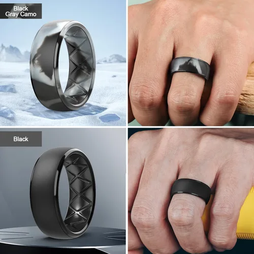 Miniatura 47 de Egnaro Anillos de boda de silicona para hombre: 1/4/6/7 Multipack de anillos de boda de goma con arco interior Diseño ergonómico transpirable