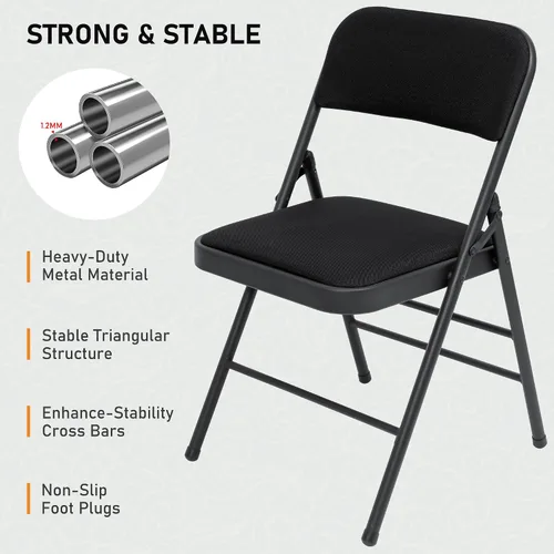 Miniatura 4 de SEALAMB Paquete de 4 sillas plegables con asiento cómodo, marco de metal resistente, sillas apilables portátiles para bodas, fiestas, oficina