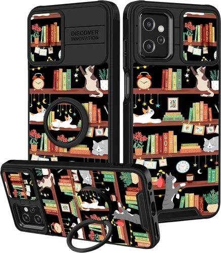 Miniatura 110 de Funermei Funda para Moto G Play 4G 2024 – Funda para teléfono para mujeres y niñas, diseño único de gato y libros, diseño único con funda
