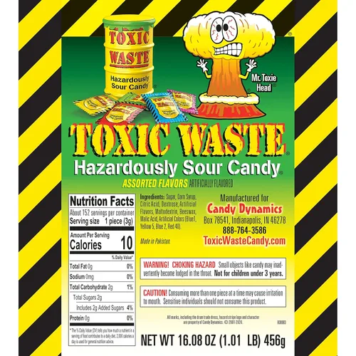 Miniatura 2 de TOXIC WASTE - Caramelo peligrosamente agrio - Sabores de manzana, sandía, limón, frambuesa azul y cereza negra - Bolsa de 1 libra