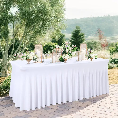 Miniatura 15 de Besutolife falda de mesa de 6 pies rosa para mesa rectangular, falda de mesa de tutú de elastano para fiestas, bodas, baby shower