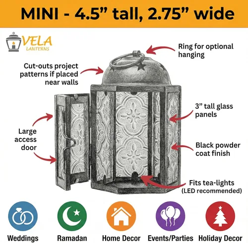 Miniatura 5 de VELA LANTERNS - Juego de 4 linternas para velas tea light, estilo mini marroquí, de 4.25" de tamaño pequeño, decorativas para mesa o colgar, metal