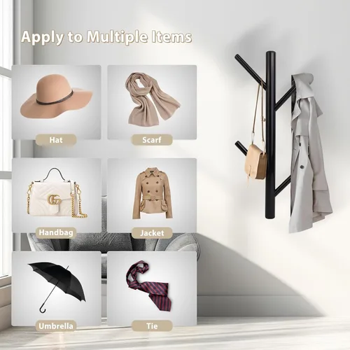 Miniatura 5 de Paquete de 2 percheros verticales de metal montado en la pared, moderno perchero y sombrero, perchero de árbol de 15.9 pulgadas para sombreros