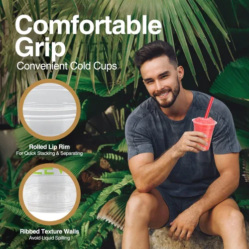 Miniatura 4 de Vasos de Plástico Transparente Compostables Ecológicos a Base de Plantas de 12 oz, Gruesos, Reutilizables, Desechables para Café Helado