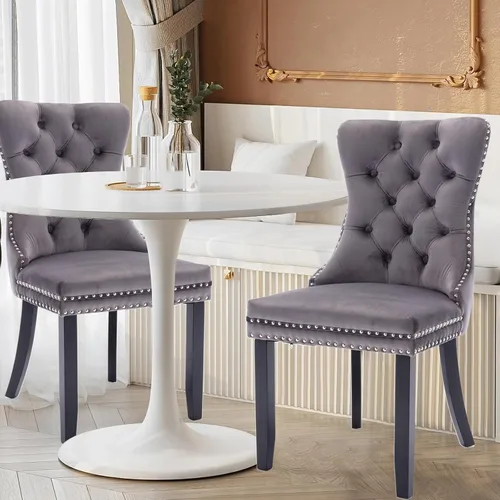 Miniatura 28 de Juego de 4 Sillas de Comedor de Terciopelo Tapizadas con Capitoné, Sillas Laterales de Cocina con Ribete de Tachuelas y Patas Chapadas en Oro