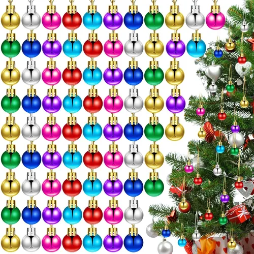 Miniatura 7 de Poen 200 Piezas Mini Adornos de Bolas de Navidad de 0.79 Pulgadas Bolas de Árbol de Navidad Adornos Miniatura para Árbol Coloridos Colgante