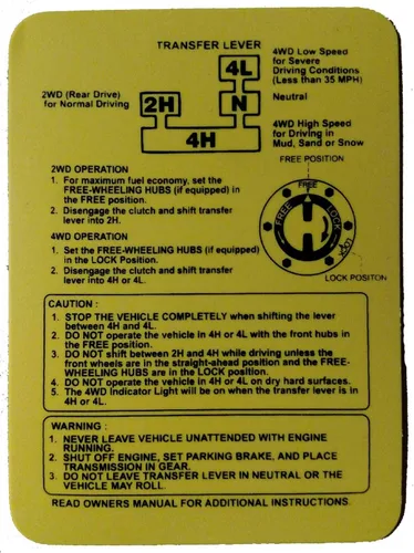 Miniatura 2 de Tarjeta de instrucciones Suzuki Samurai 4WD (Lifetime) Transferencia Case Shifter Instrucciones al aire libre polietileno de grado (Amarillo)