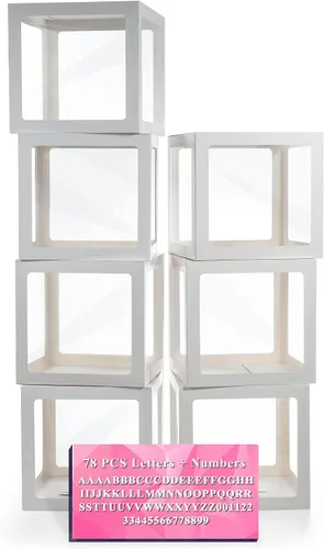 Miniatura 10 de Cajas de bebé con letras para baby shower, 4 cajas de globos transparentes con 60 letras para decoraciones de revelación de género, bloques de bebé