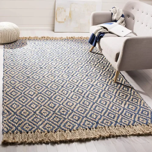 Miniatura 14 de SAFAVIEH Natural Fiber Collection - Alfombra decorativa, 2.3 x 4 pies, azul tropical y natural, yute bohemio con borlas de diamante, hecho a mano