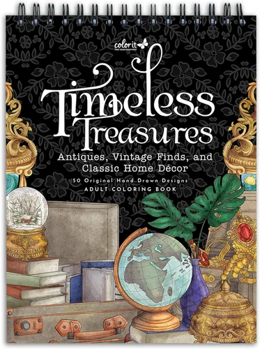 ColorIt Timeless Treasures: Antigüedades, hallazgos vintage y decoración clásica del hogar libro para colorear para adultos, 50 dibujos originales,