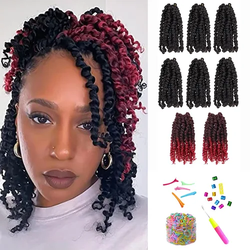 Miniatura 74 de Cabello de Ganchillo Pre-Retorcido Passion Twist para Mujeres Negras y Niños, Cabello Passion Twist Pre-Enrollado Trenzas Bohemias 4 Pulgadas 8