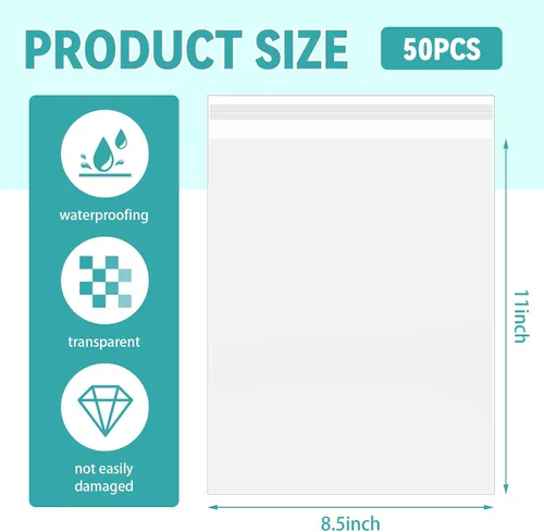 Miniatura 2 de VOKOY Paquete de 50 Fundas Transparentes como Cristal de 8.5 x 11 Pulgadas Bolsas de Almacenamiento, Bolsas de Celofán Autosellantes Resellables