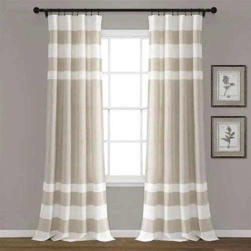 Miniatura 9 de Lush Decor Juego de cortinas de ventana de algodón teñido con hilo de rayas grises (84 x 40 pulgadas)