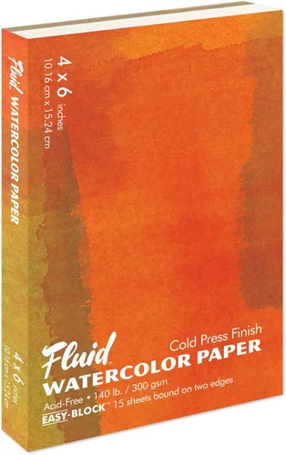 Bloque de papel de acuarela fluido, 4 x 6 pulgadas, 15 hojas, 140 libras (300 g/m²), bloque prensado en frío para pintura de artistas y medios