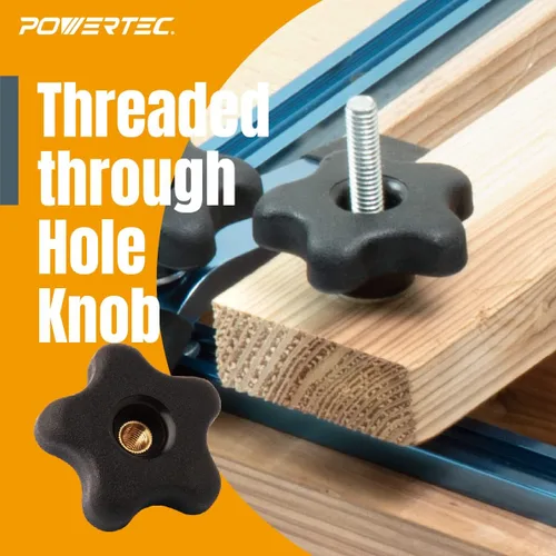 Miniatura 4 de POWERTEC Kit de perilla de pista en T 71070V con perilla de 5 estrellas, pernos roscados y arandelas 1/4-20, juego de 12 piezas, pernos de ranura