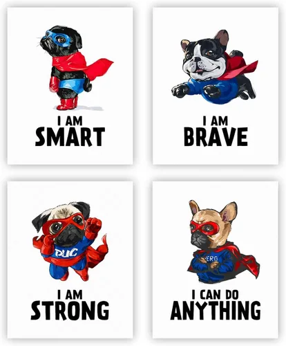 heilkee Divertidas impresiones artísticas de pared de perro, carteles inspiradores para niños, decoración de habitación de superhéroes para