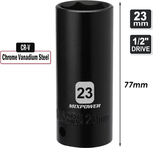 Miniatura 4 de MIXPOWER Juego de llaves de impacto profundo de 1/2 pulgada – 23 mm, métricas, CR-V, profundas, 1/2" Dr. Juego de llaves de 6 puntas