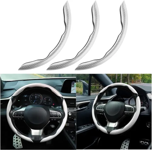 Miniatura 10 de Mandark 3 fundas de fibra de carbono para volante de automóvil, protector de volante de cuero antideslizante para automóvil, accesorios